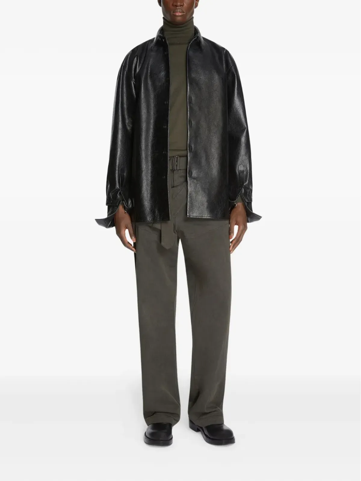 DRIES VAN NOTEN レザーシャツ - ブラック - 画像2