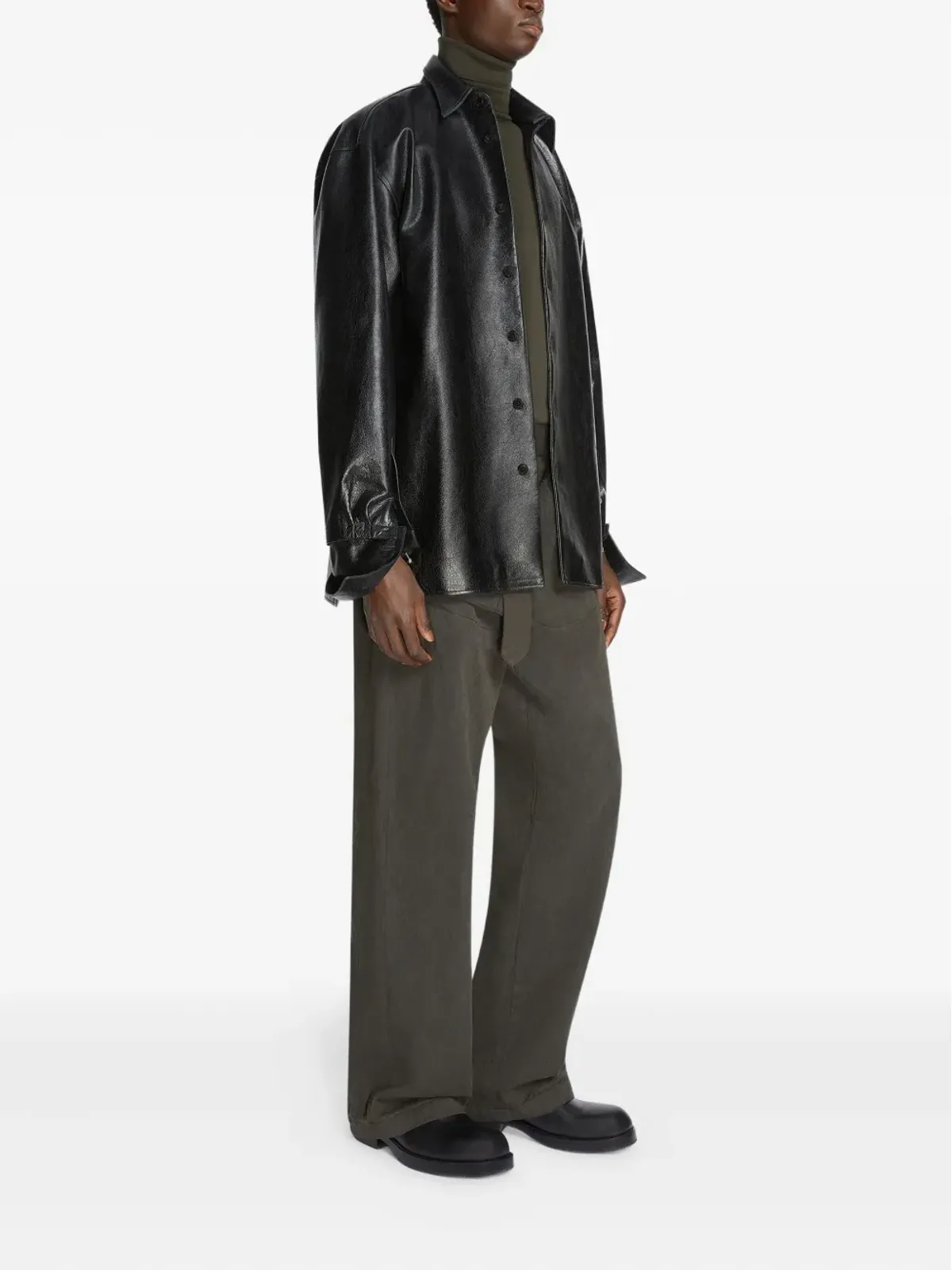 DRIES VAN NOTEN レザーシャツ - ブラック - 画像3