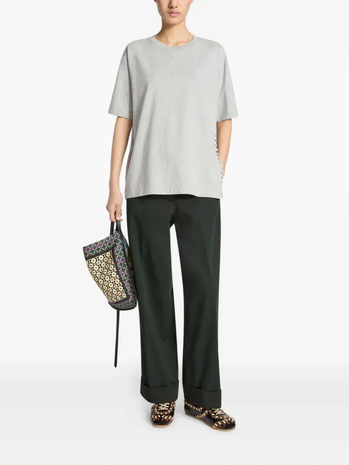 DRIES VAN NOTEN ボタン装飾 コットン Tシャツ - グレー - 画像2