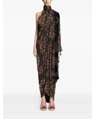 DRIES VAN NOTEN パッチワーク アシンメトリック マキシドレス - サムネイル2
