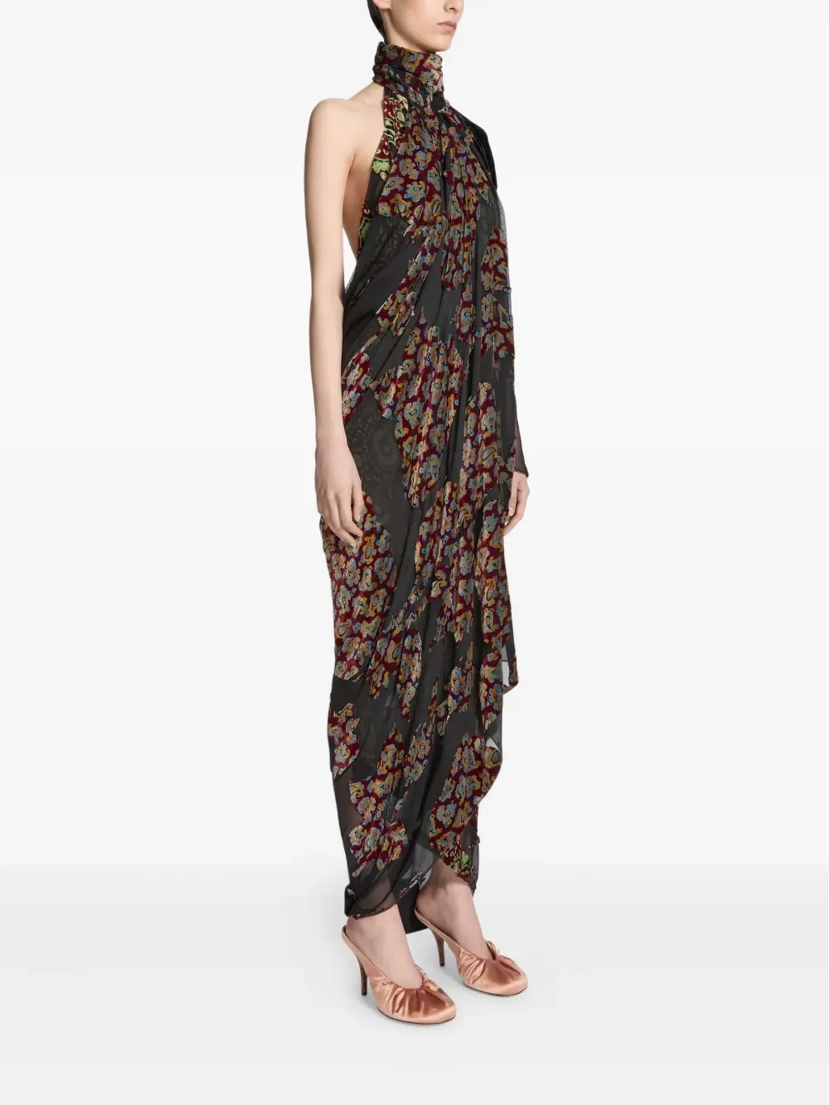 DRIES VAN NOTEN パッチワーク アシンメトリック マキシドレス - 画像3