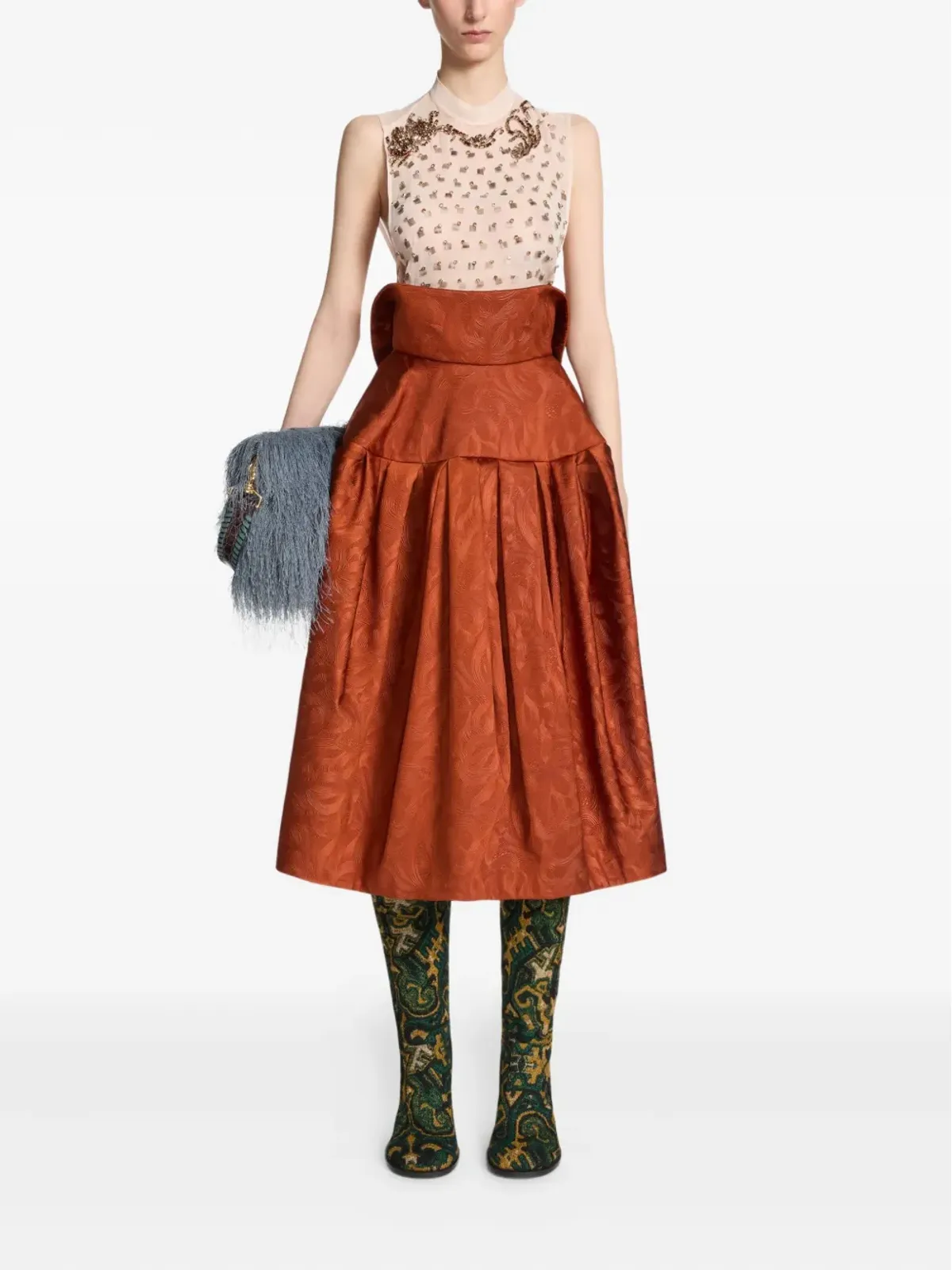 DRIES VAN NOTEN スワールジャカード ミディスカート - レッド - 画像2