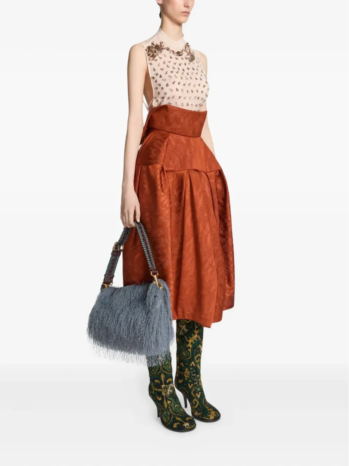 DRIES VAN NOTEN スワールジャカード ミディスカート - レッド - 画像3