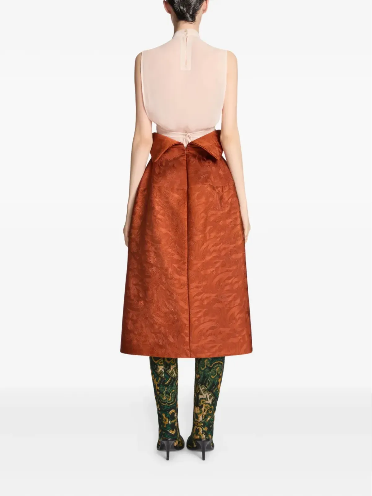 DRIES VAN NOTEN スワールジャカード ミディスカート - レッド - 画像4