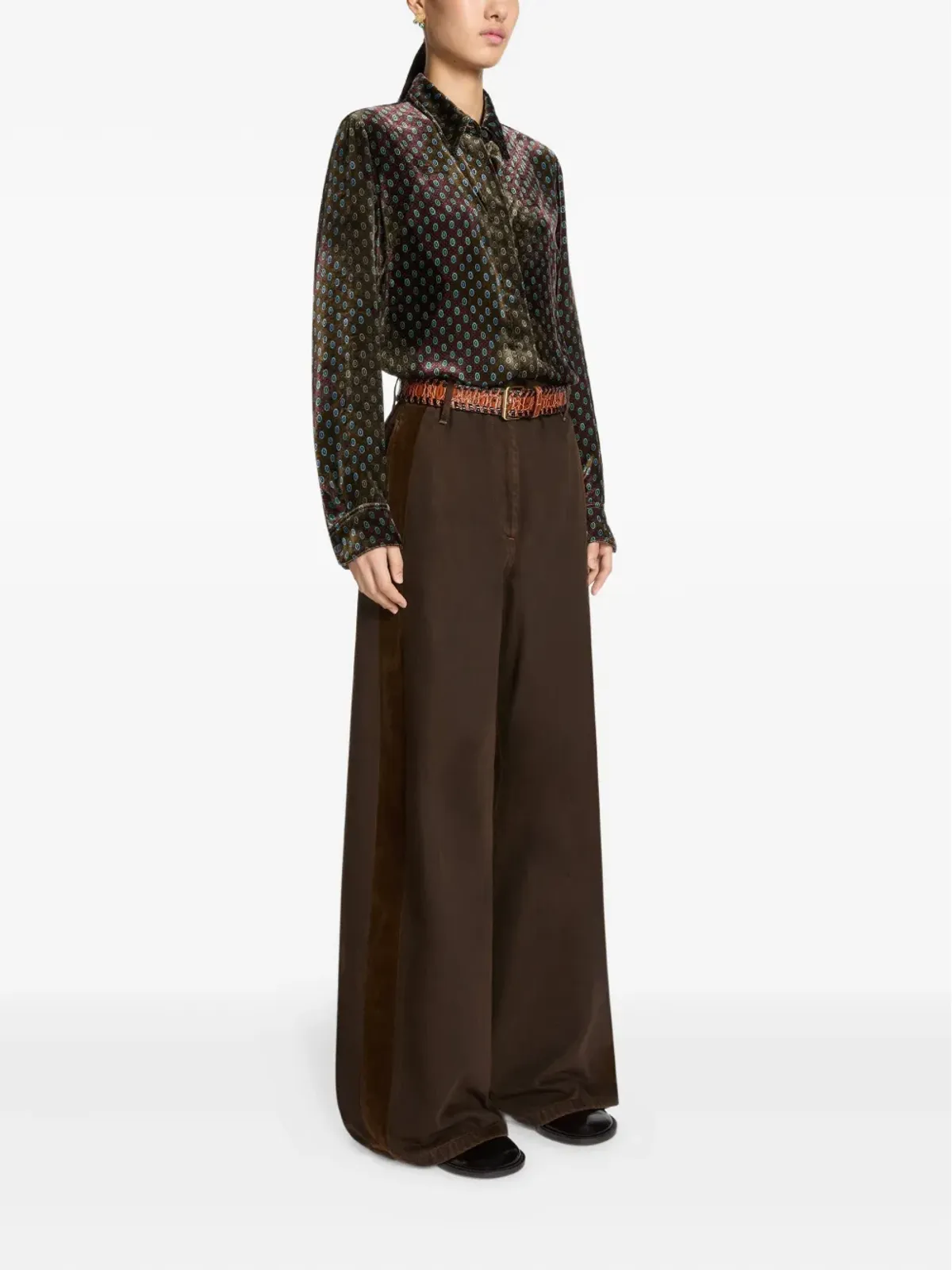 DRIES VAN NOTEN ストライプディテール デニムパンツ ブラウン - 画像3