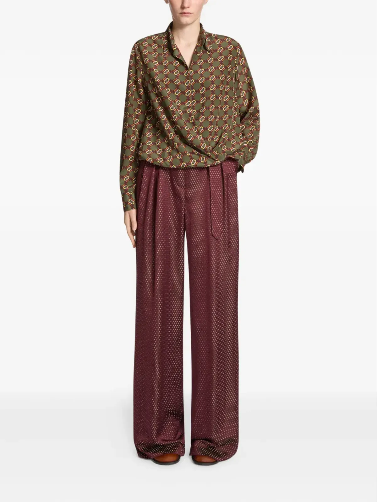 DRIES VAN NOTEN プリント柄のラップシャツ グリーン - 画像2