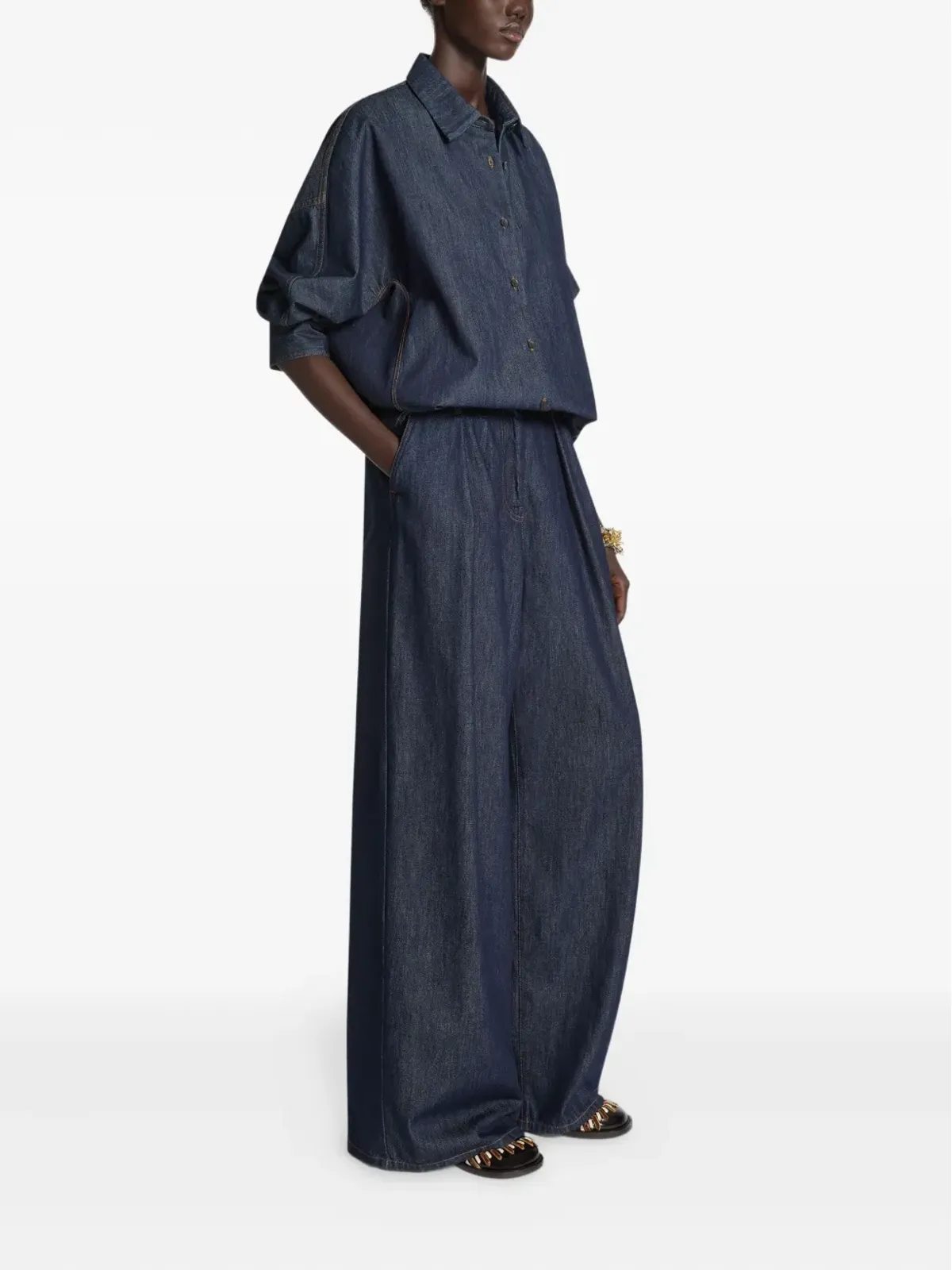 DRIES VAN NOTEN コントラストステッチデニムシャツ - 画像3