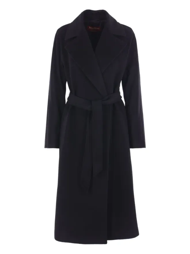 Max Mara Max Mara ベルト付き カシミヤ ダブルブレストコート ブラックの商品画像