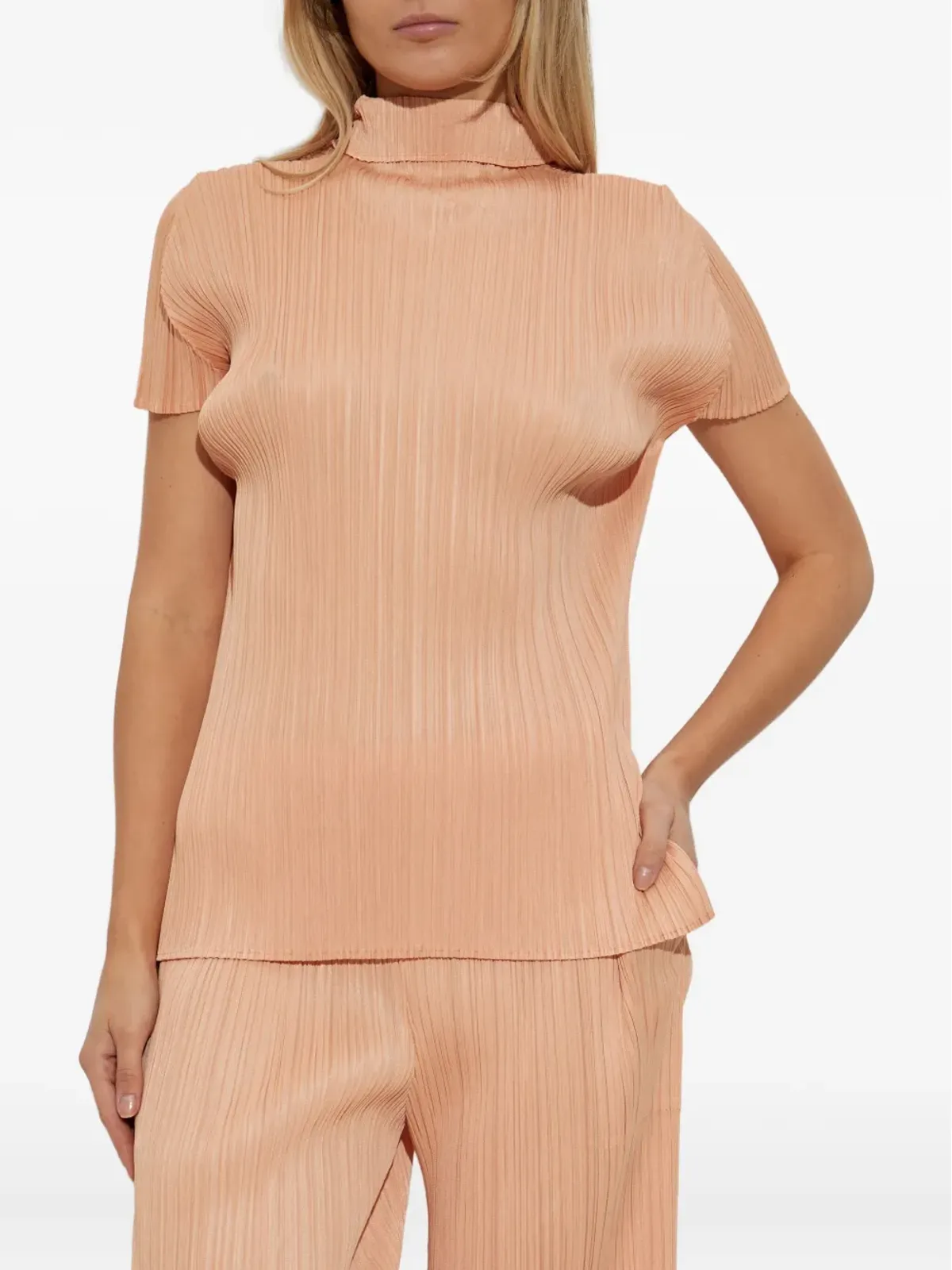 Pleats Please Issey Miyake プリーツプリーズ イッセイミヤケ プリーツ高ネック ブラウス オレンジ - 画像3