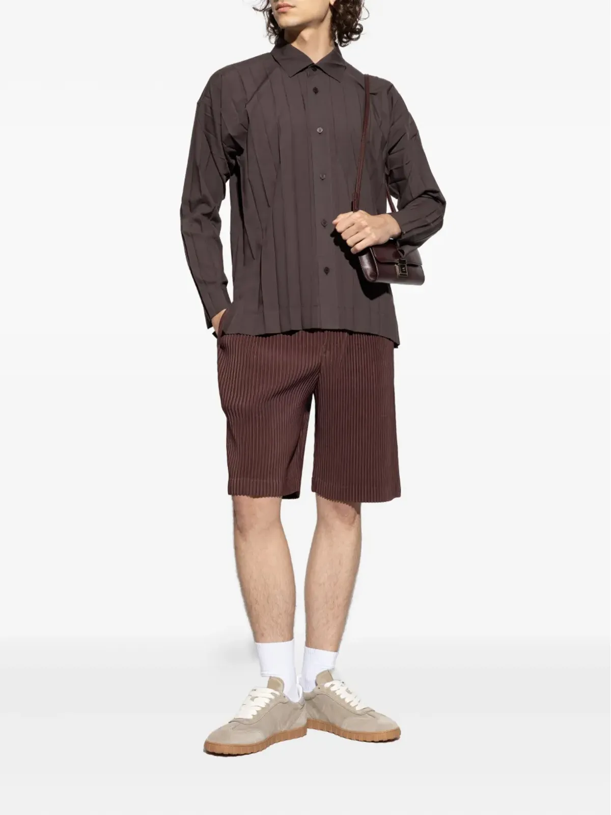 Homme Plissé Issey Miyake エッジプリーツ長袖シャツ（ブラウン） - 画像2