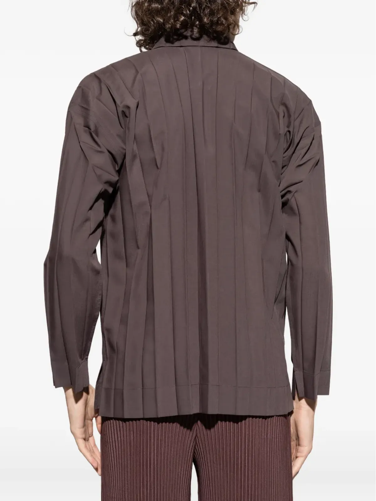 Homme Plissé Issey Miyake エッジプリーツ長袖シャツ（ブラウン） - 画像4