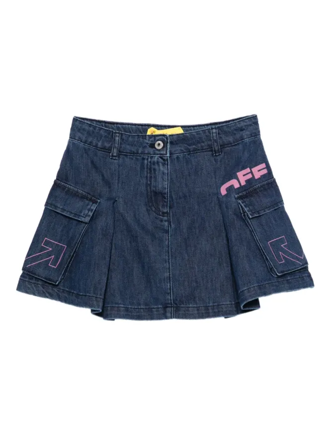 Off-White Kids Off-White Kids プリーツ ロゴプリント デニムスカート - ブルーの商品画像