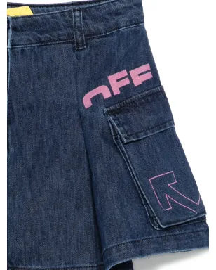 Off-White Kids プリーツ ロゴプリント デニムスカート - ブルー - サムネイル3