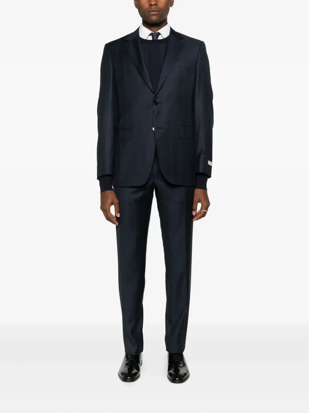 Canali チェック柄ウールスーツ ブラック - 画像2
