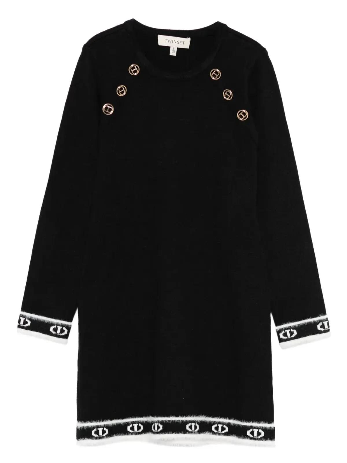 TWINSET Kids オーバルTロゴ ニットワンピース ブラック - 画像1