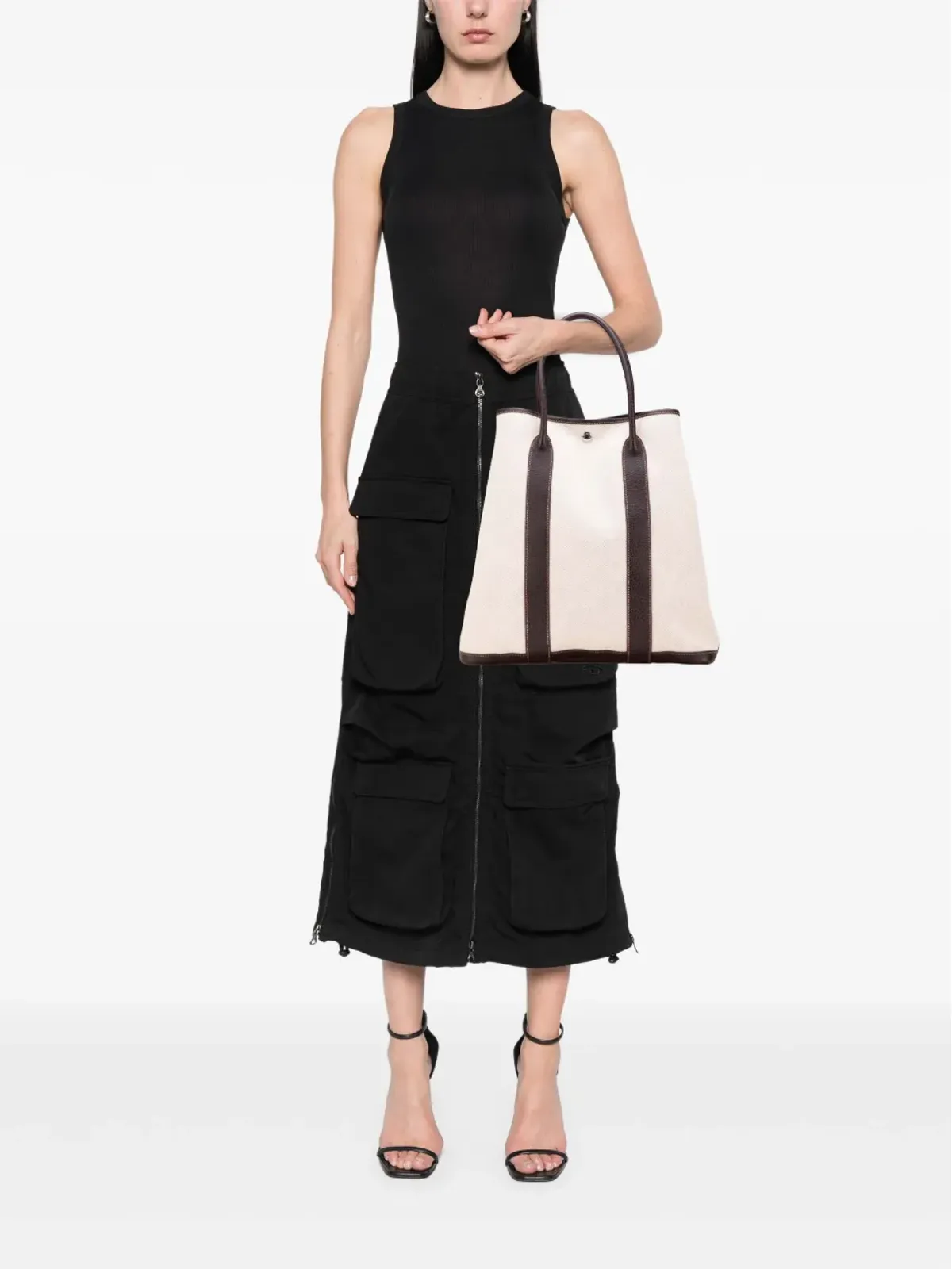 Hermès Pre-Owned トワイユと Buffalo レザー ガーデンファイル37 トートバッグ - ブラウン - 画像2