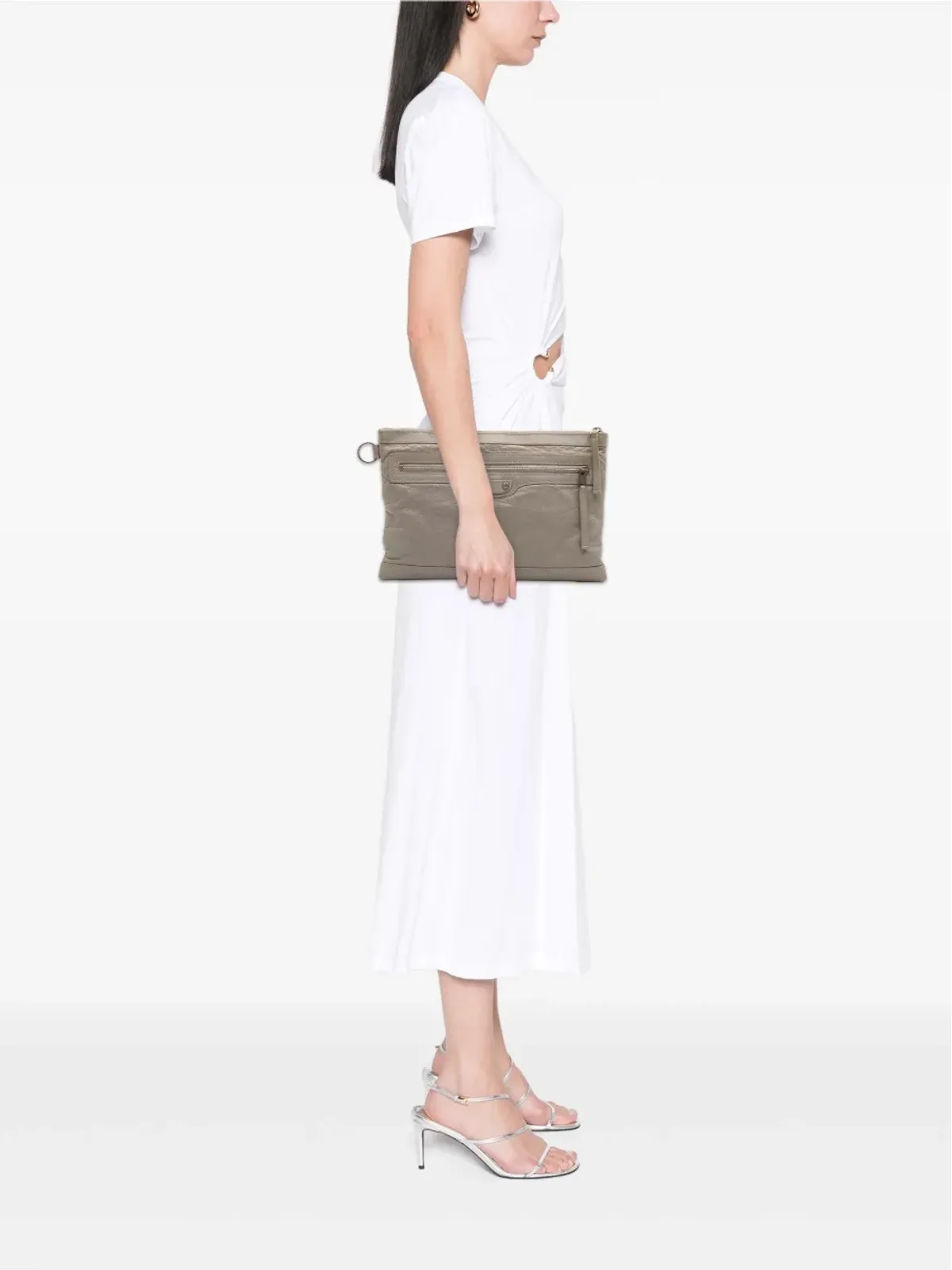 Balenciaga - ラムスキン・モトクロス・クラシック・クリップ・クラッチバッグ グレー - 画像2