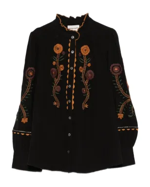 Antik Batik 刺繍フリルネックシャツ - ブラック - サムネイル1