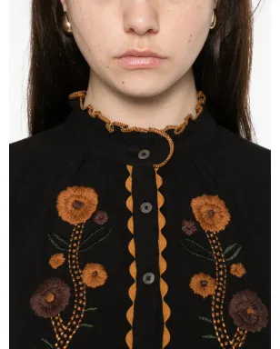 Antik Batik 刺繍フリルネックシャツ - ブラック - サムネイル5