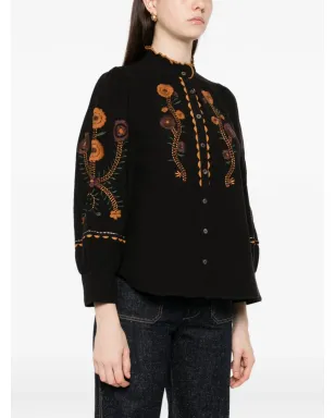Antik Batik 刺繍フリルネックシャツ - ブラック - サムネイル3