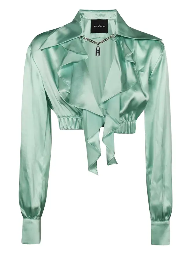John Richmond John Richmond フリル付きシルククロップドシャツの商品画像