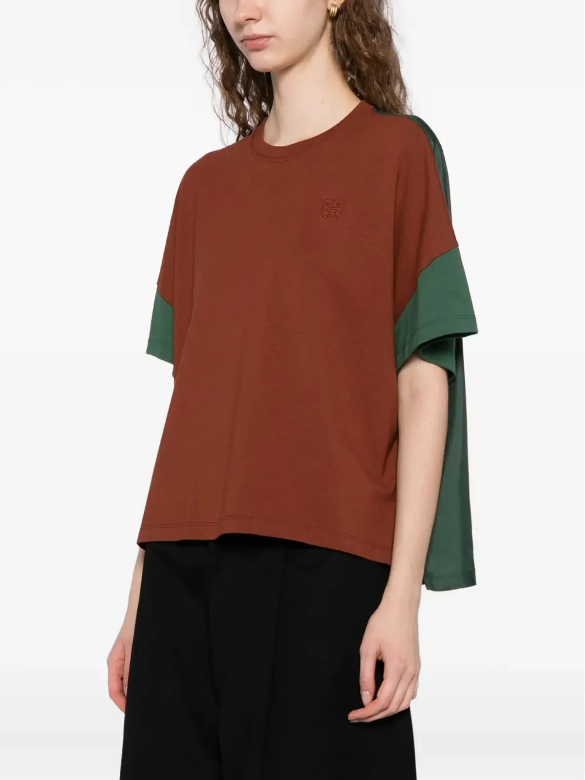 LOEWE ロゴ入り コットンとシルク Tシャツ - ブラウン - 画像3