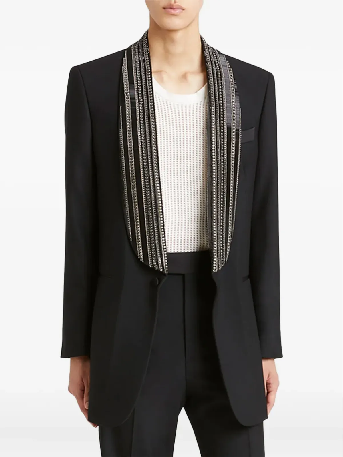 AMIRI クリスタル装飾のショールカラー ブレザー - ブラック - 画像3