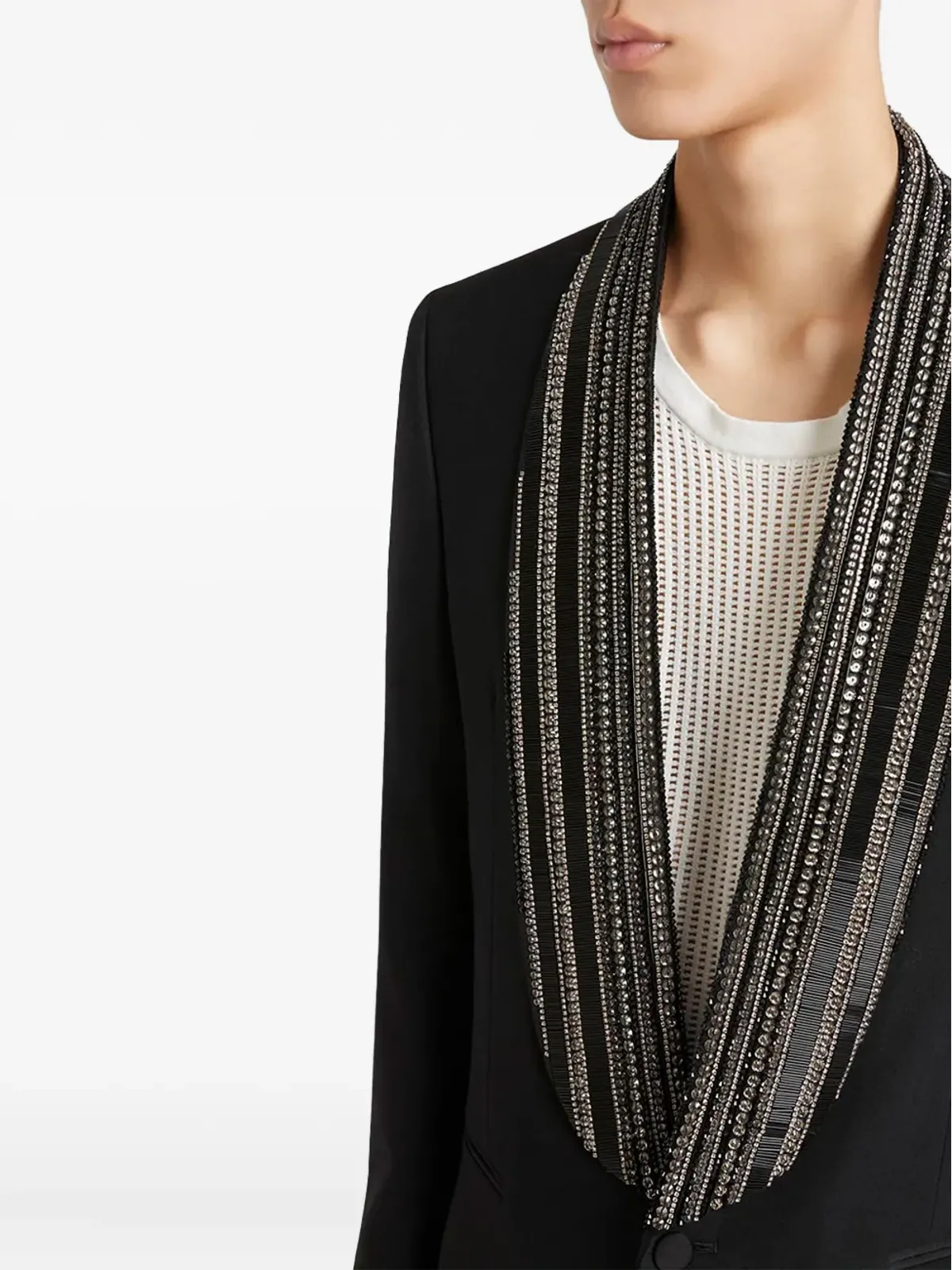 AMIRI クリスタル装飾のショールカラー ブレザー - ブラック - 画像4