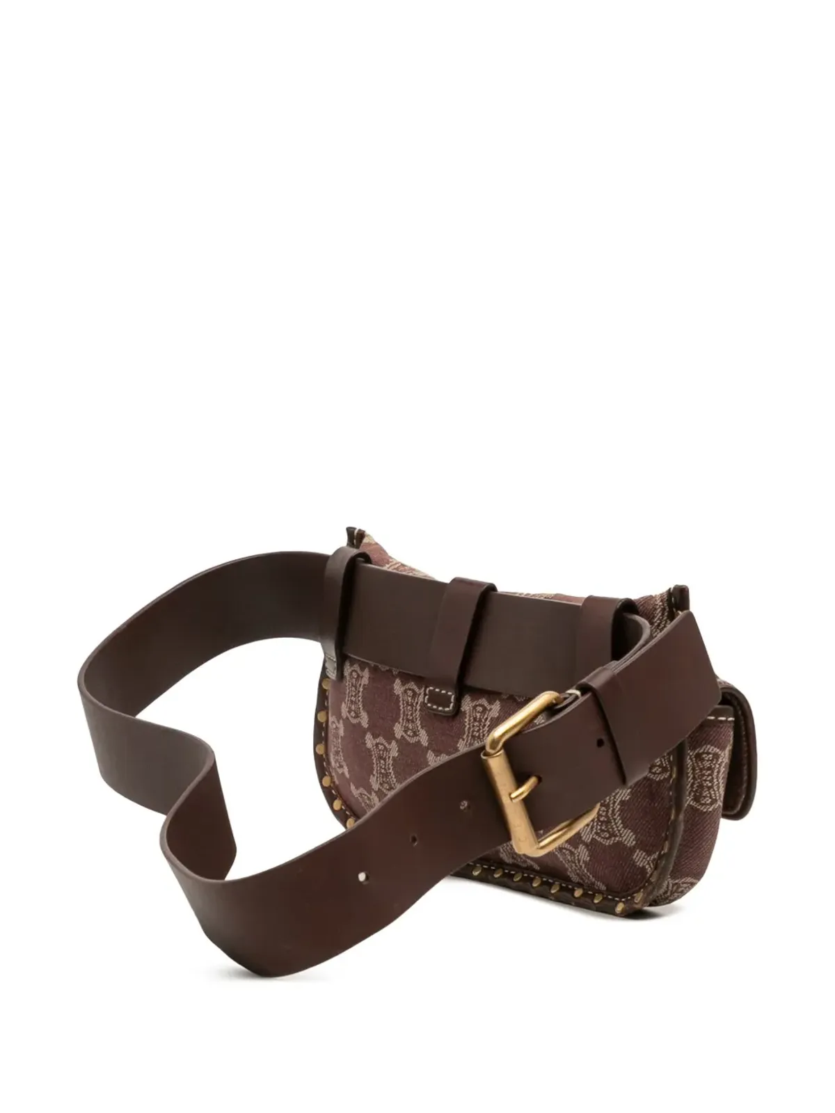 Celine Pre-Owned 20世紀マカダム デニム ダブルポケット ベルトバッグ（ブラウン） - 画像3