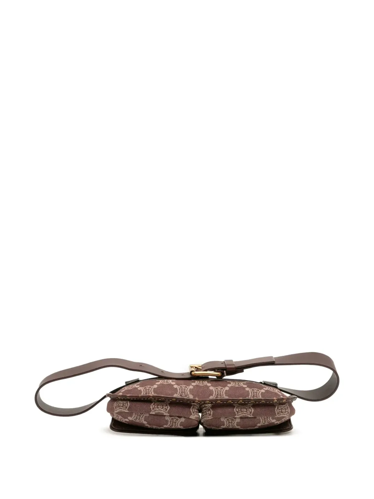 Celine Pre-Owned 20世紀マカダム デニム ダブルポケット ベルトバッグ（ブラウン） - 画像4
