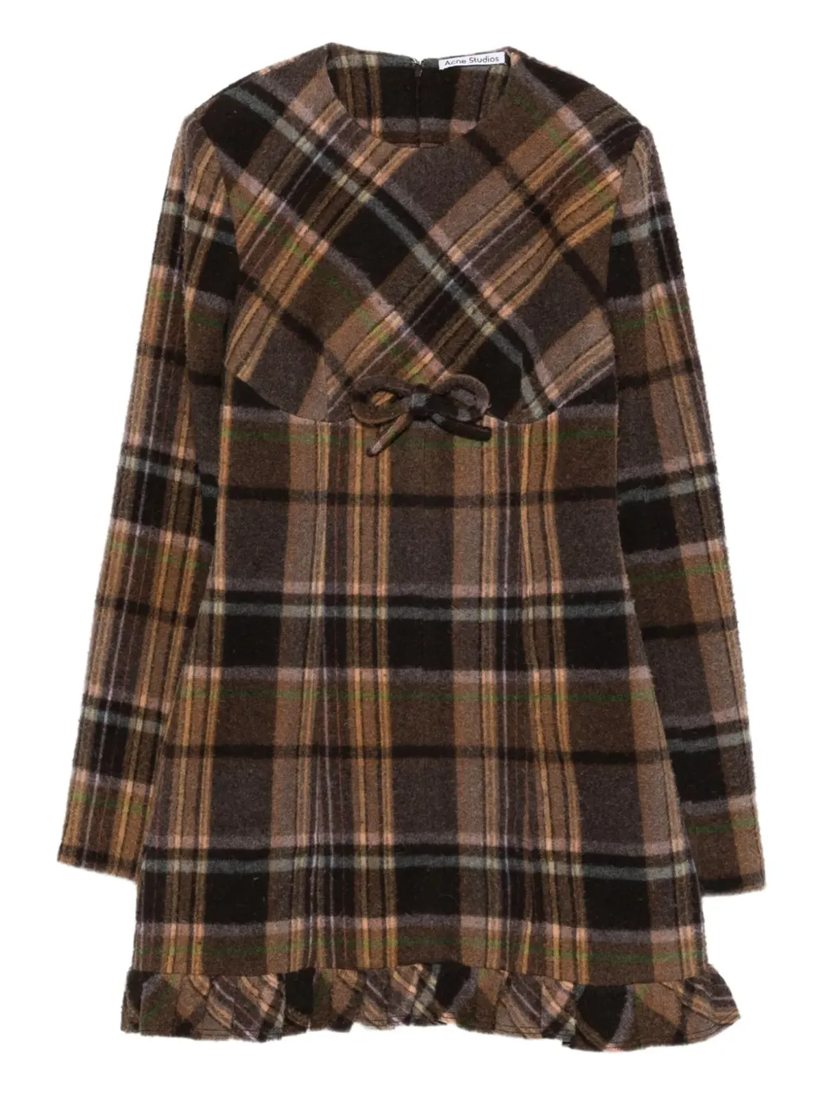 Acne Studios チェック柄リボンディテールのドレス - ブラウン - 画像1