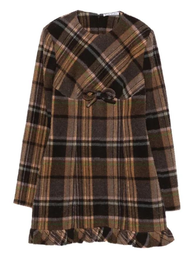 Acne Studios Acne Studios チェック柄リボンディテールのドレス - ブラウンの商品画像
