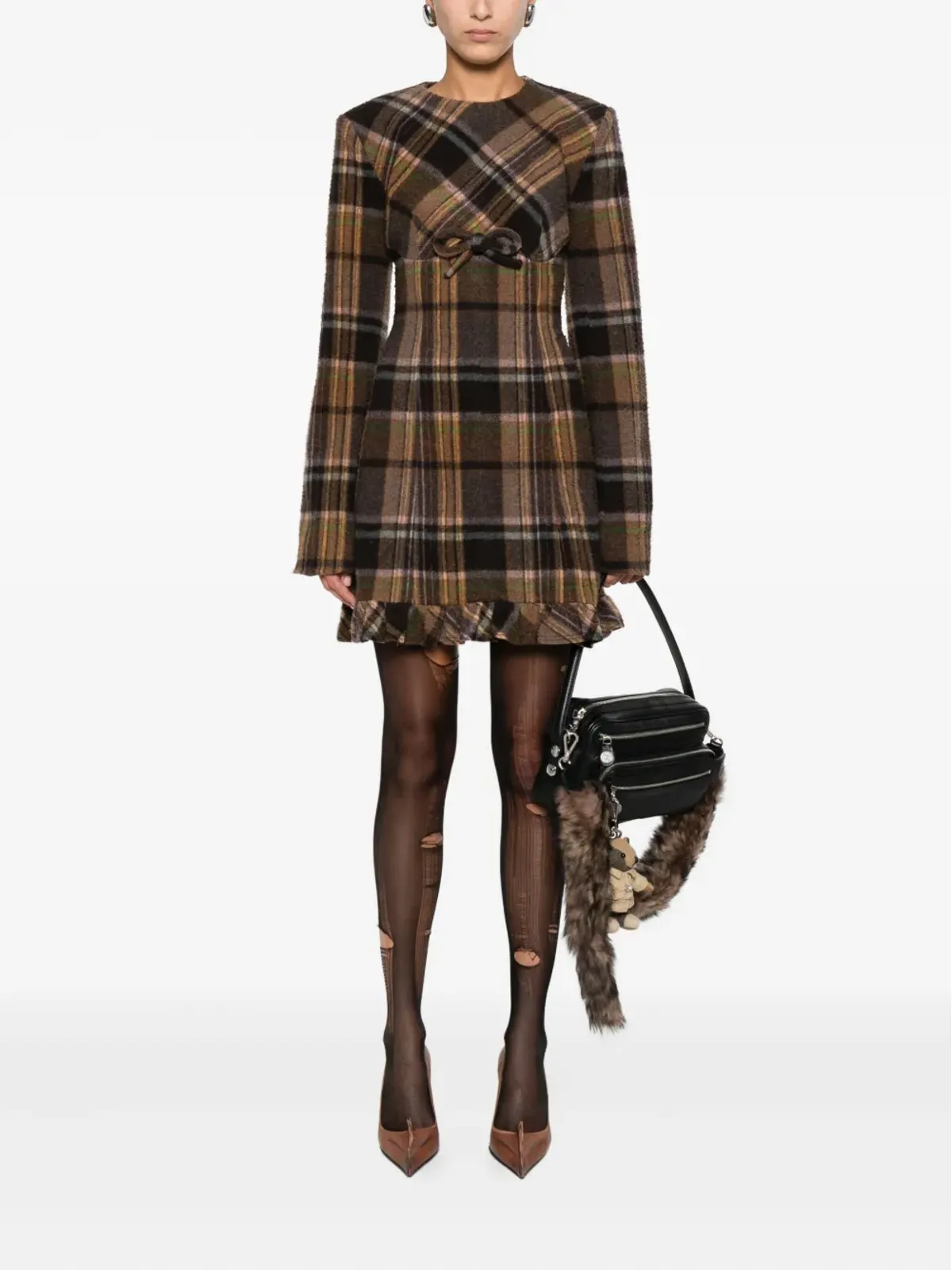 Acne Studios チェック柄リボンディテールのドレス - ブラウン - 画像2