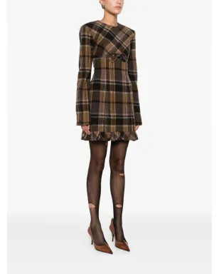 Acne Studios チェック柄リボンディテールのドレス - ブラウン - サムネイル3