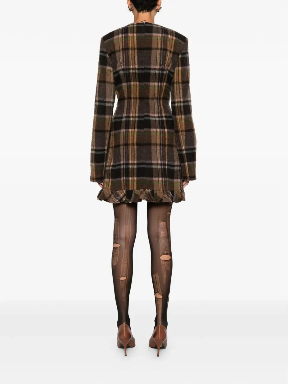 Acne Studios チェック柄リボンディテールのドレス - ブラウン - 画像4