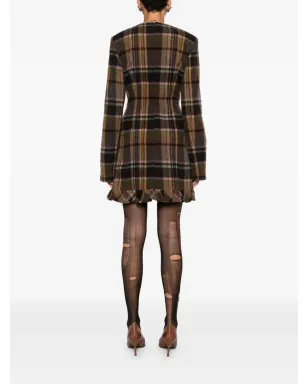 Acne Studios チェック柄リボンディテールのドレス - ブラウン - サムネイル4