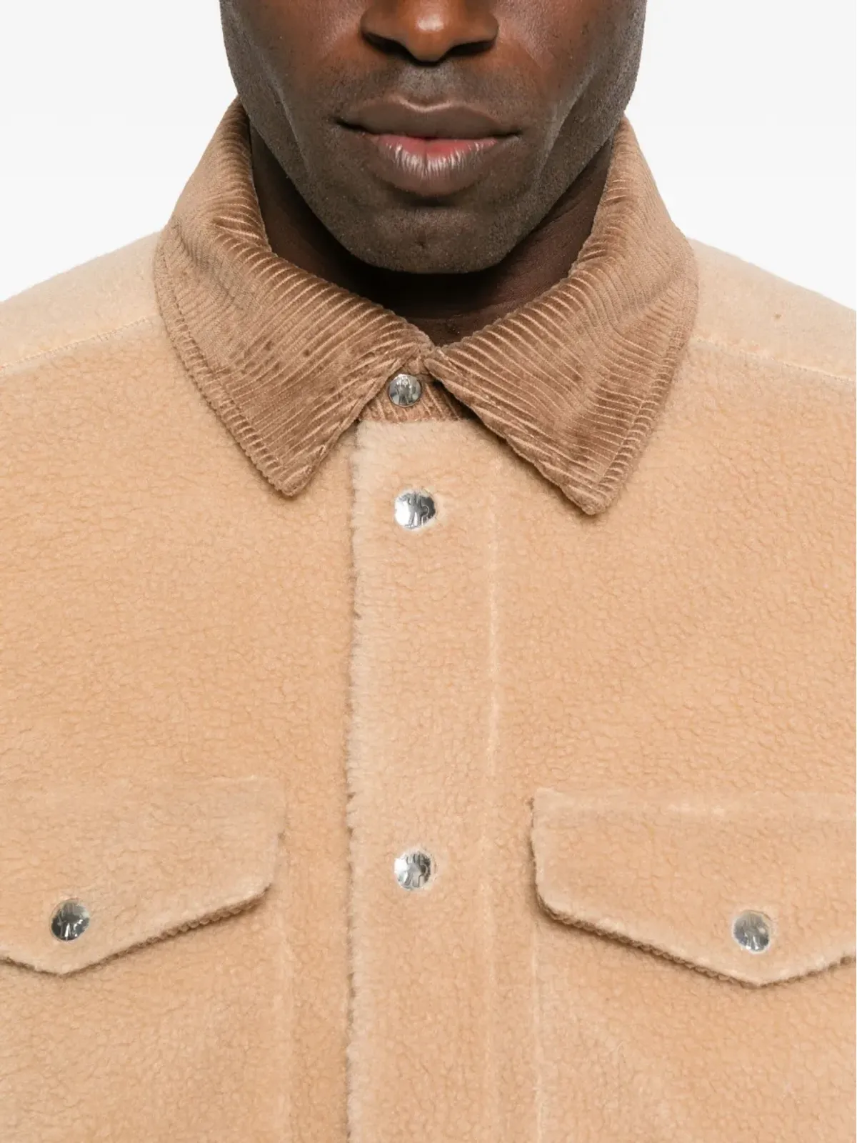 Moncler コーデュロイ襟付きフリースオーバーシャツ - Brown - 画像5