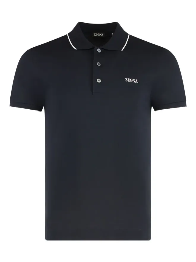 ZEGNA Zegna コントラストトリム コットン ポロシャツ（グリーン）の商品画像