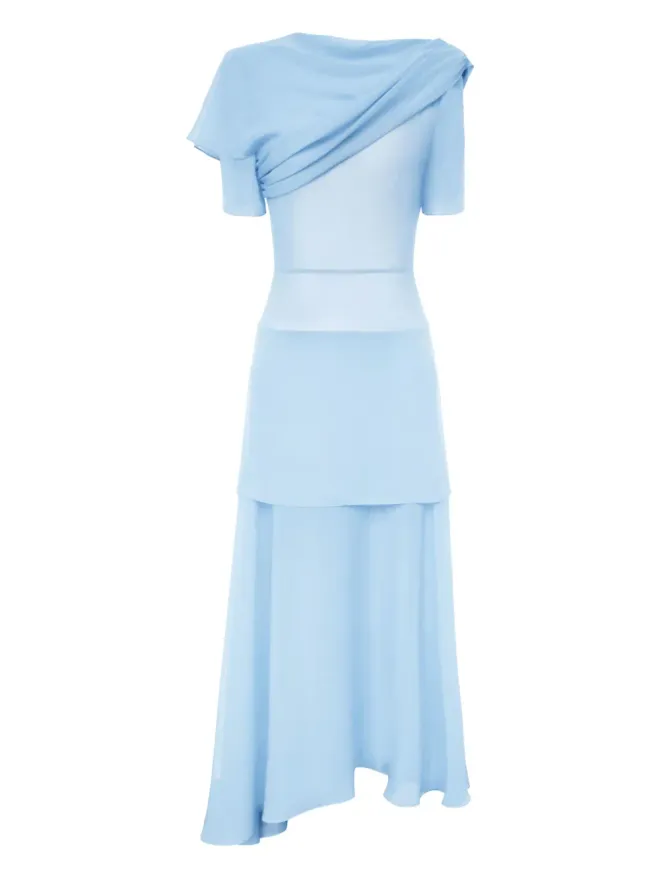 POST MERIDIEM POST MERIDIEM アシンメトリカル ラッフル ミディドレスの商品画像