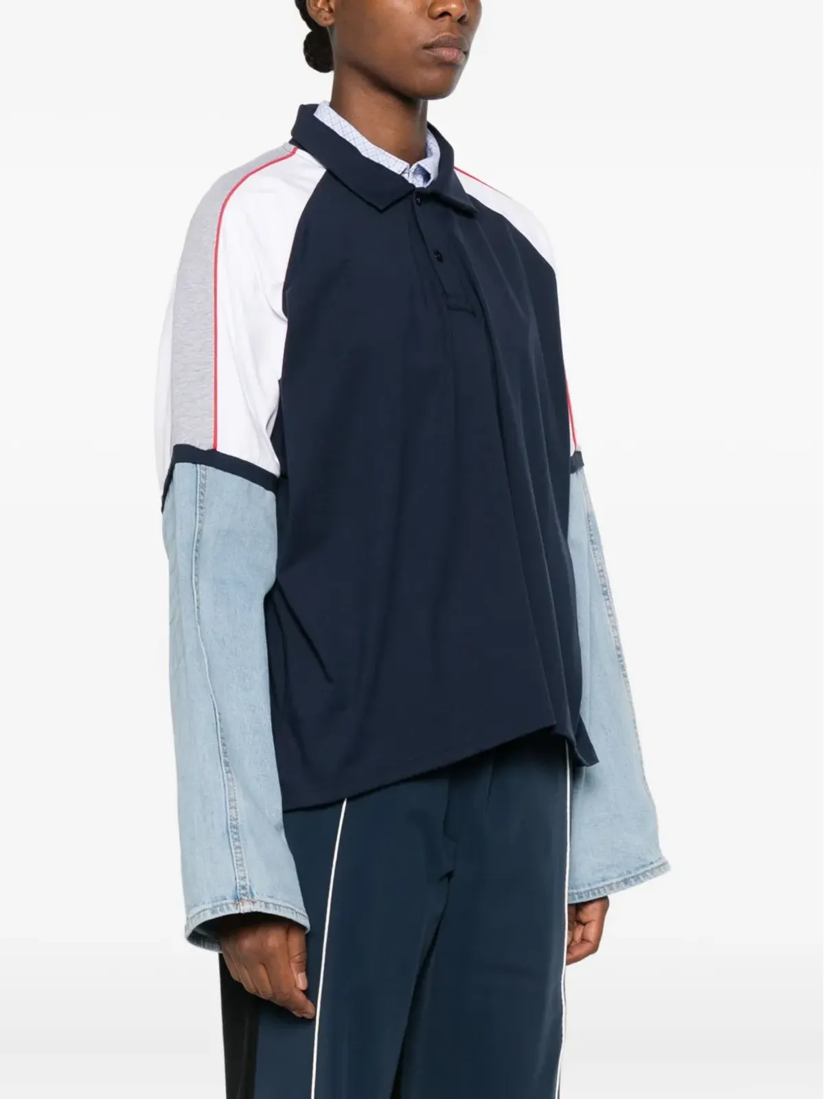 FAÇON JACMIN デニムパネル入りポロトップ - 画像3