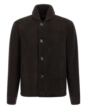 Brioni リブ編み袖スエードボンバージャケット - ブラウン - サムネイル1