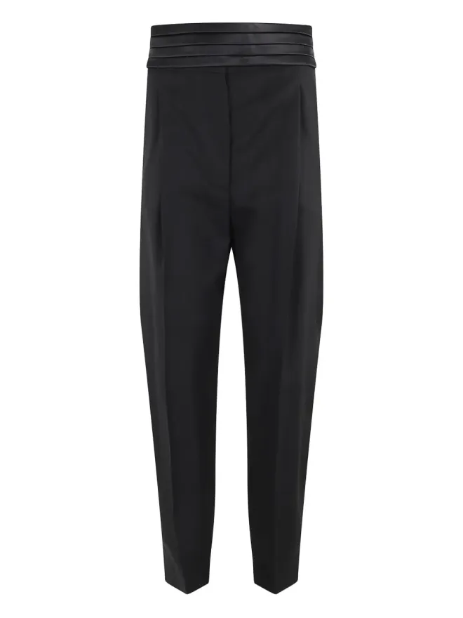 Erika Cavallini Erika Cavallini pleated satin-trim trousers - Blackの商品画像