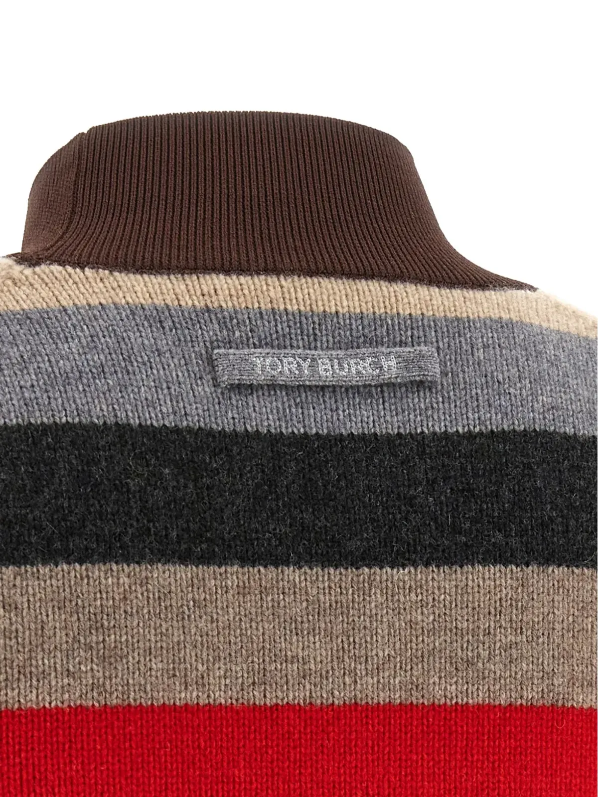 Tory Burch ストライプ柄ウールプルオーバー（レッド） - 画像4