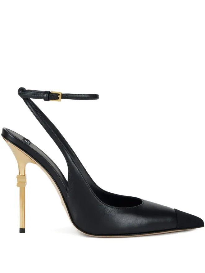 Elisabetta Franchi Elisabetta Franchi 105mm Falcon slingback gold-heel pumps - Blackの商品画像