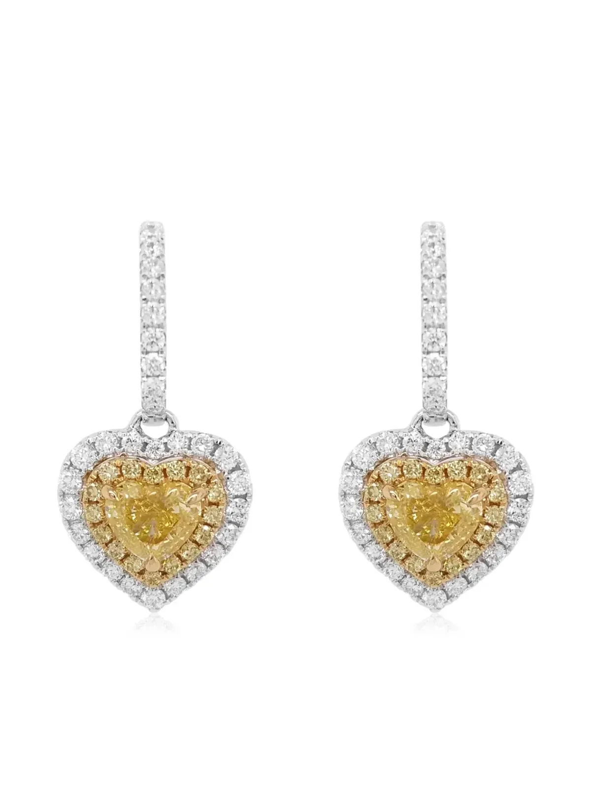 HYT Jewelry 18K イエローゴールドとホワイトゴールド ハート型ダイヤモンド イヤリング - 画像1