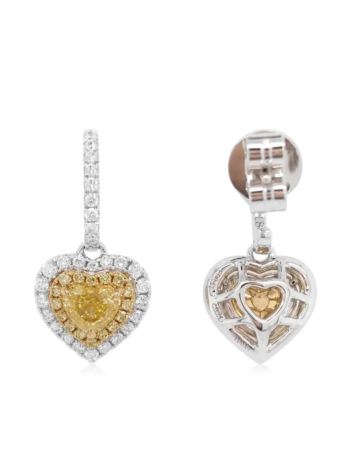 HYT Jewelry 18K イエローゴールドとホワイトゴールド ハート型ダイヤモンド イヤリング - 画像3