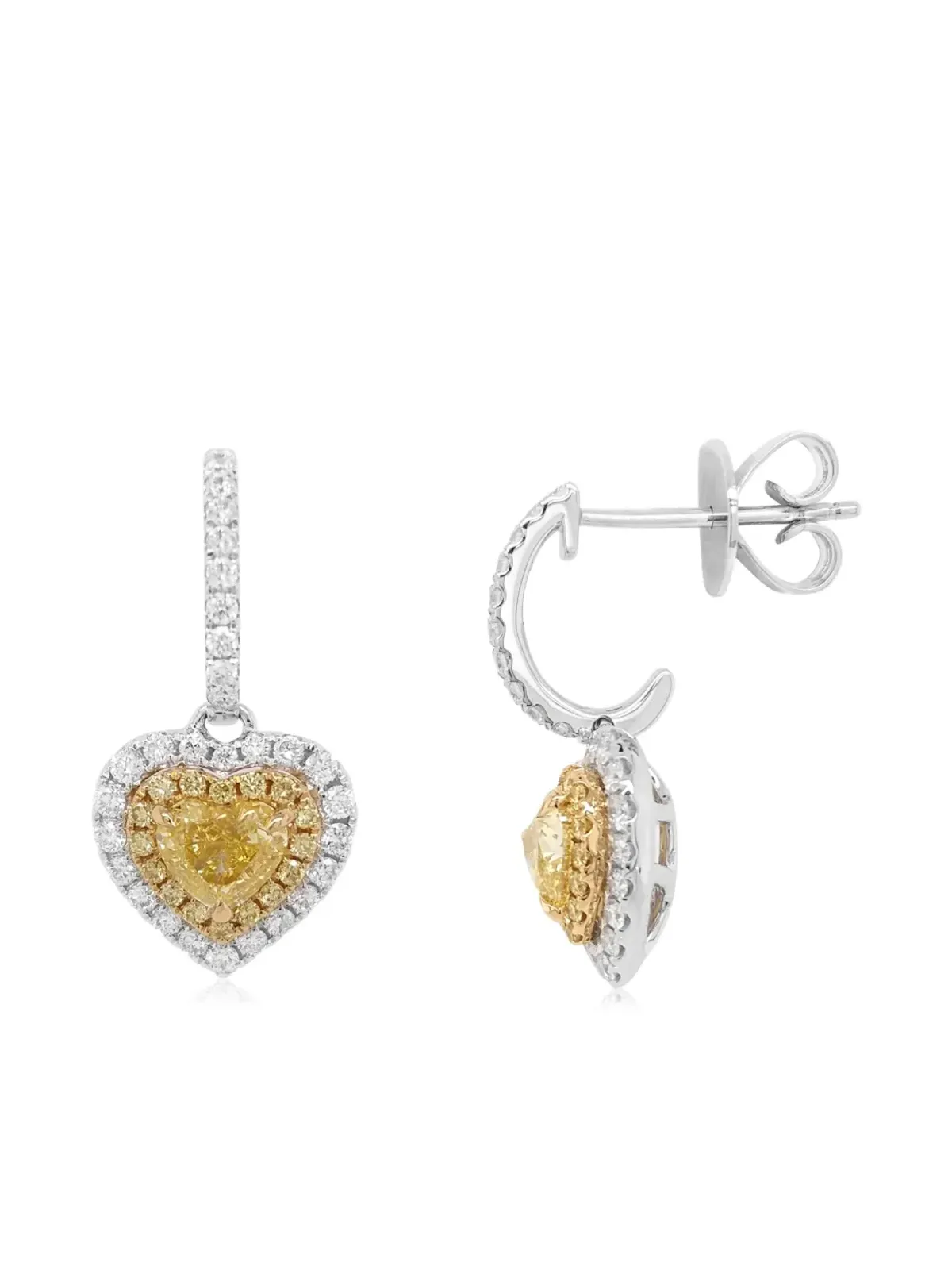 HYT Jewelry 18K イエローゴールドとホワイトゴールド ハート型ダイヤモンド イヤリング - 画像4