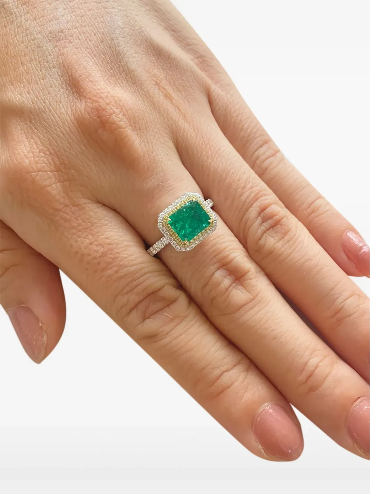 HYT Jewelry 18Kホワイト＆イエローゴールド エメラルド＆ダイヤモンドリング - 画像5