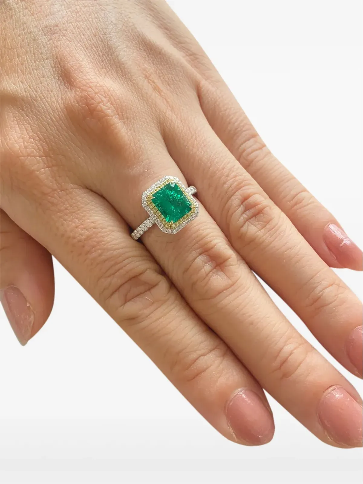 HYT Jewelry 18Kホワイト＆イエローゴールド エメラルド＆ダイヤモンドリング - 画像2
