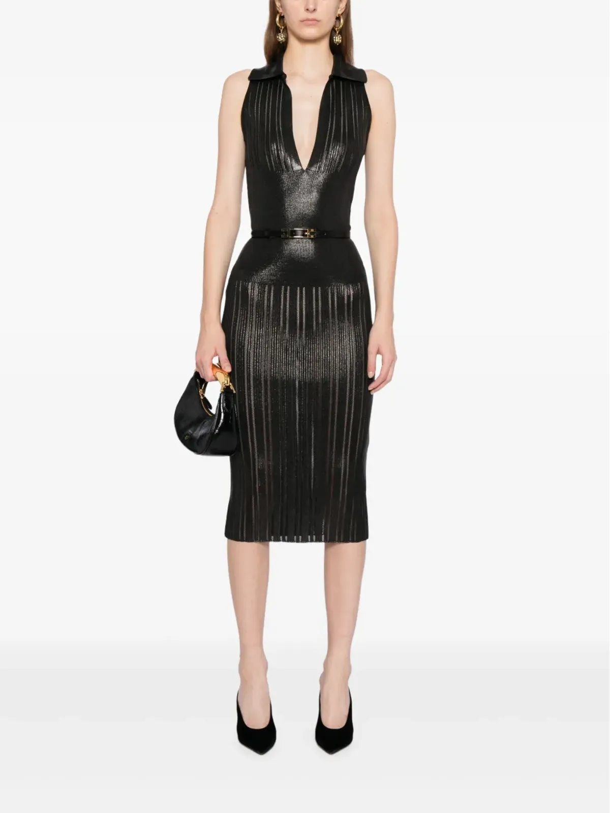 Elisabetta Franchi ラミネートニットドレス - Black - 画像2